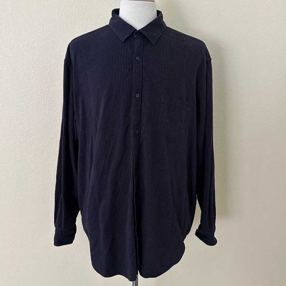 Claiborne Men Long Sleeve Navy Blue Pinstripe Button Front Shirt Size 2XLT - Picture 8 of 8